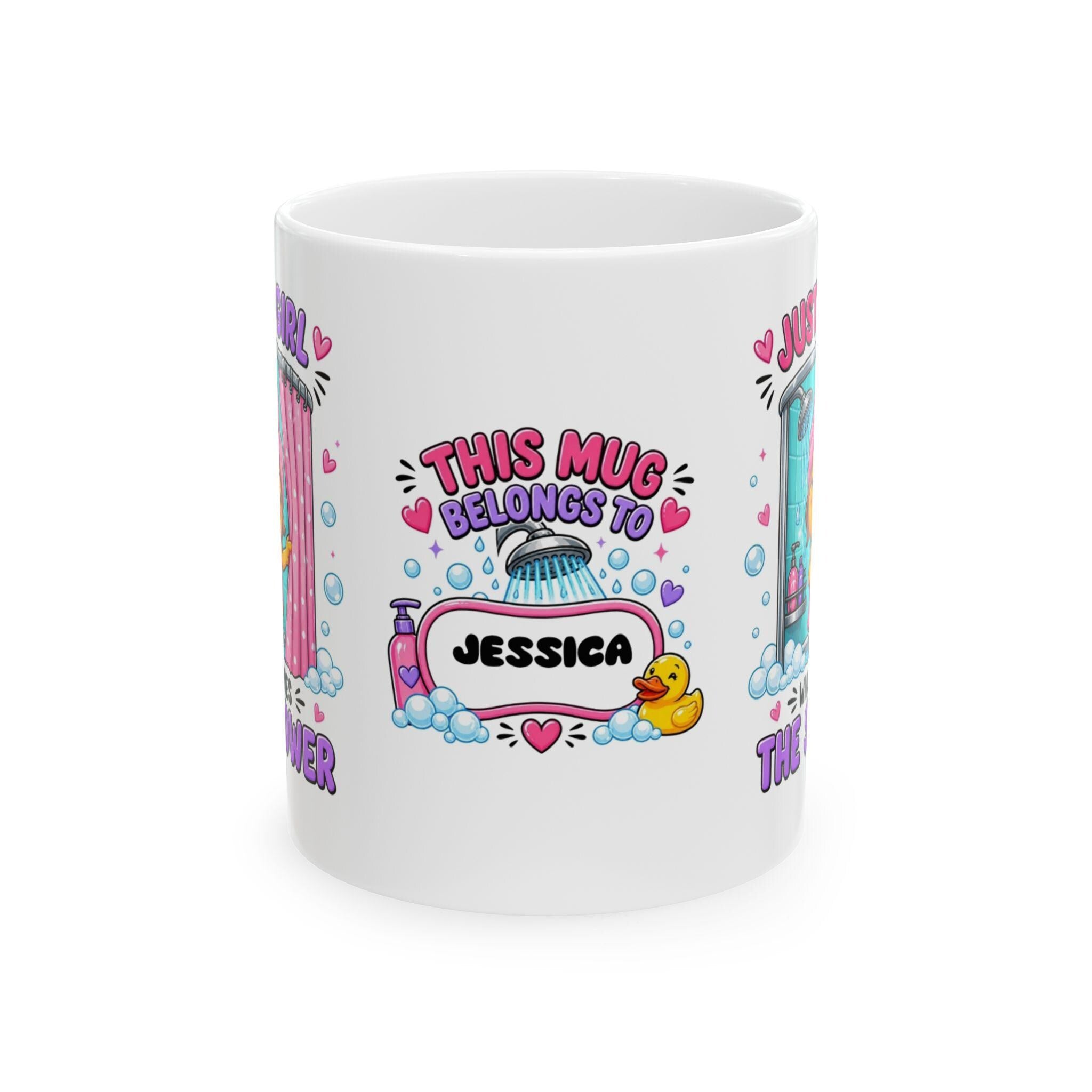 Personalised Just a girl who loves the shower Mug, 11oz Ceramic, Funny Coffee Cup, She, Her, Woman