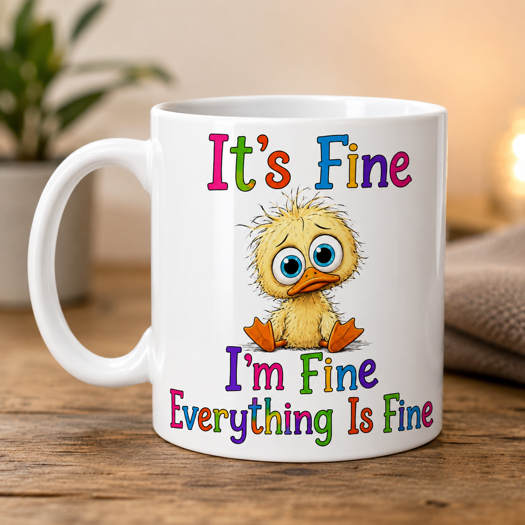 It's fine, I'm fine everything is fine Duck mug, sarcastic Personalised 11oz mug