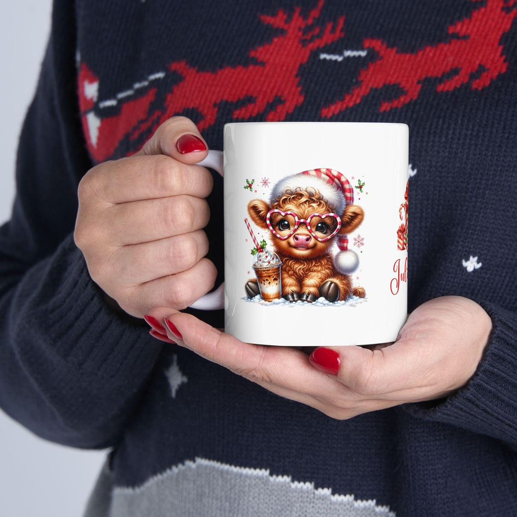 Personalised Highland Cow Christmas Mug, Secret Santa Gift