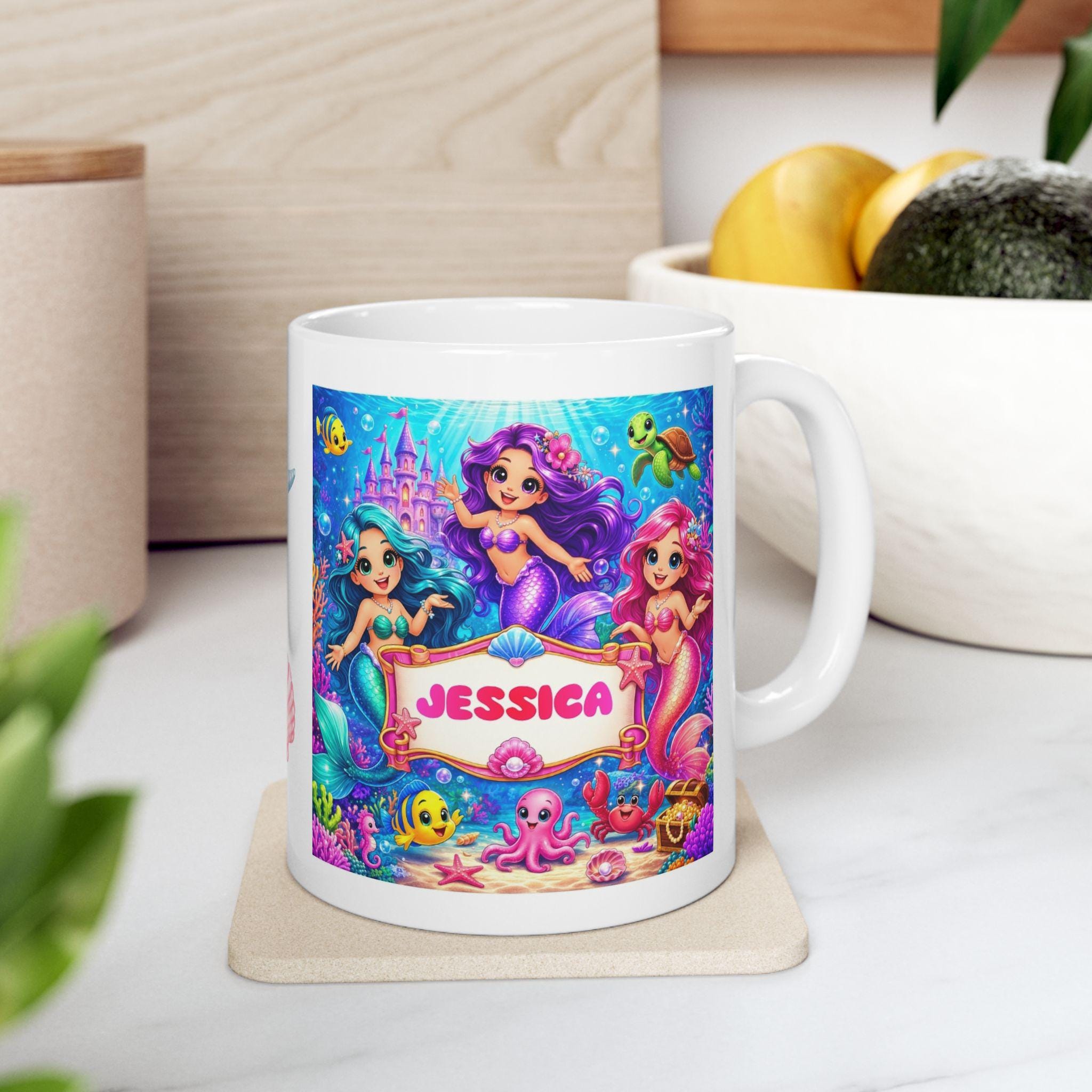 Personalised Children's Mermaid Mug, 11oz Ceramic, Boy, Girl, Sea, Ocean