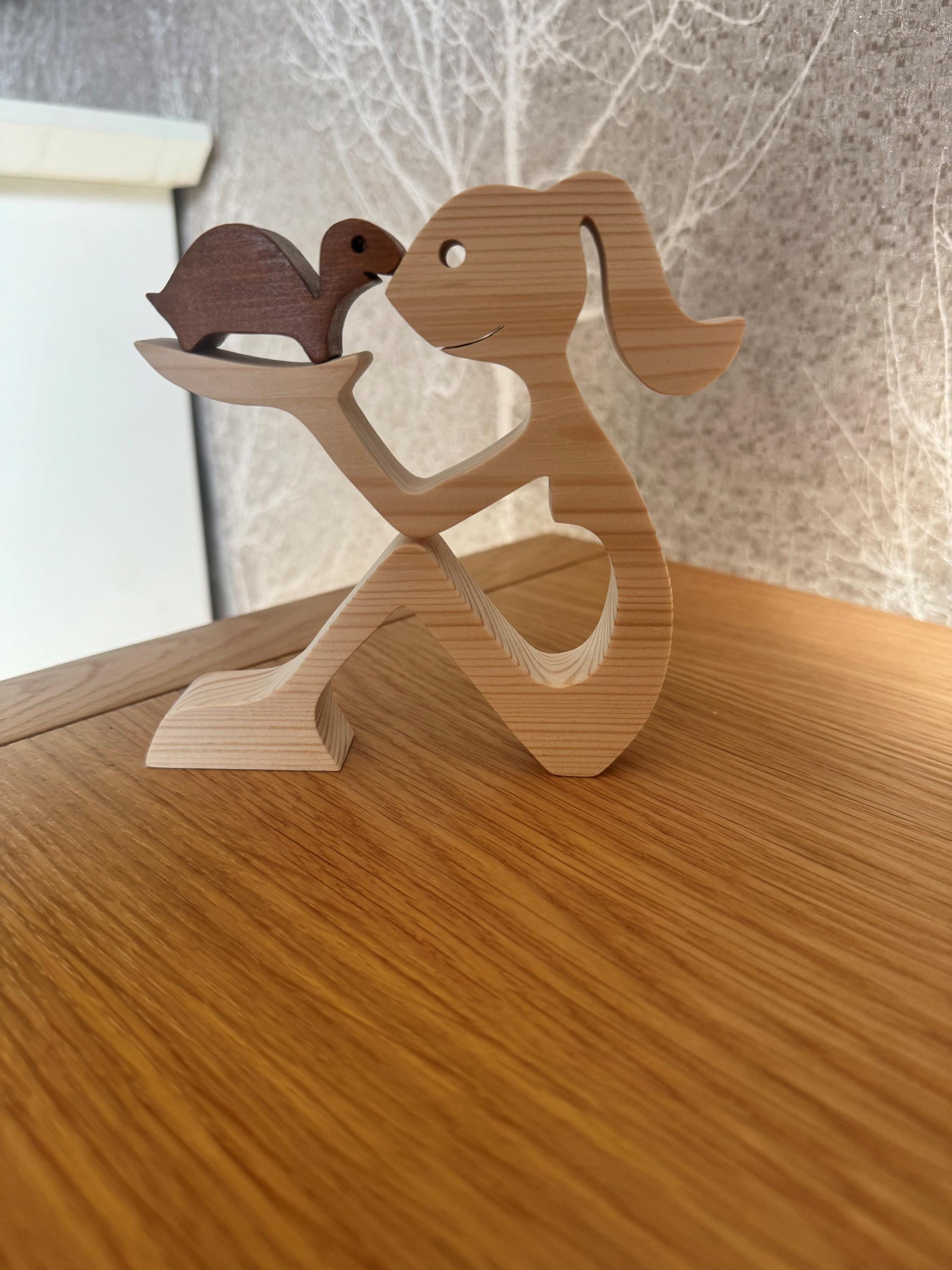 Woman and Tortoise, Unique, Wooden figure, Hand made, Gift,  Craftmanship, Animal, Present