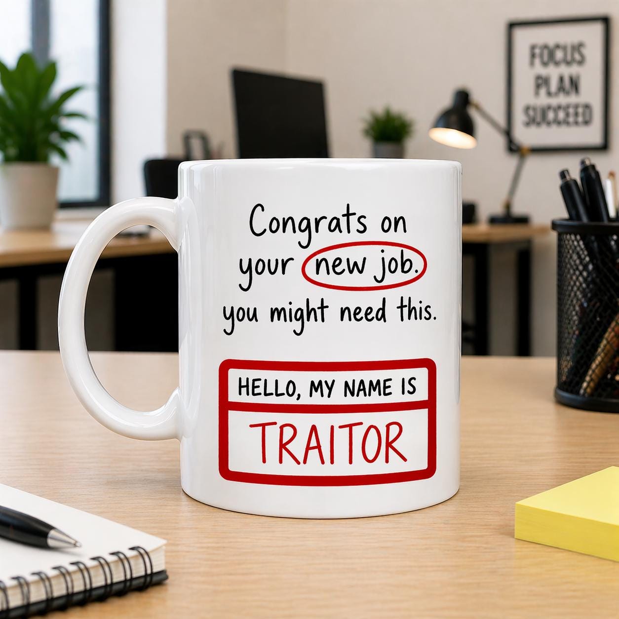 Funny Traitor Mug - Congrats on Your New Job 11oz Ceramic Coffee Cup Office Gift Workplace Humour Leaver