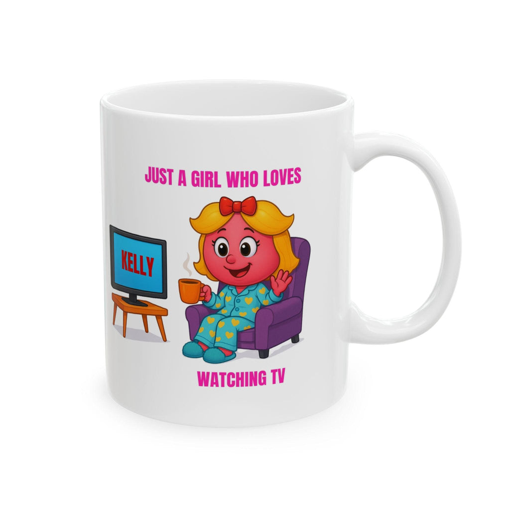 Personalised TV Watching Mug, Cartoon Girl Gift