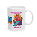 Personalised TV Watching Mug, Cartoon Girl Gift