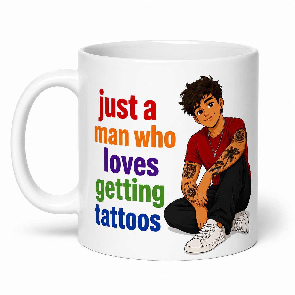 Personalised just a man who loves getting tattoos, ink, double sided ceramic coffee mug, tattoo lover (Copy)