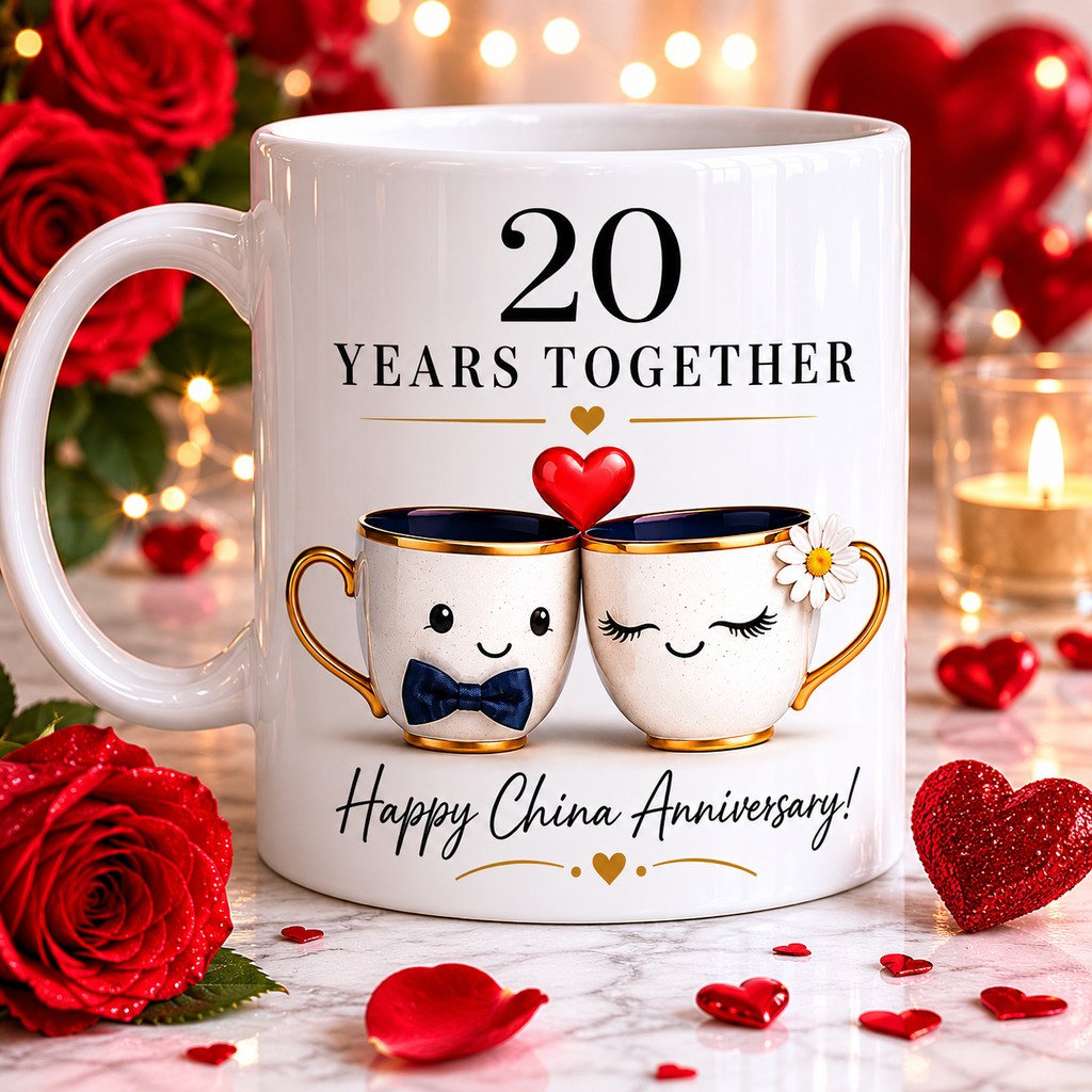 20 years anniversary mug, 11oz, China, romantic, lovely gift.