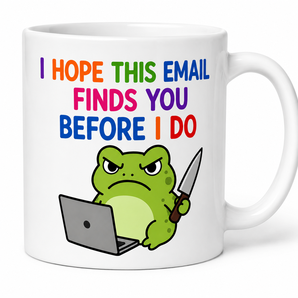 Funny Grumpy Frog Mug 11oz, Office Humour Coffee Cup, Email Warrior Gift