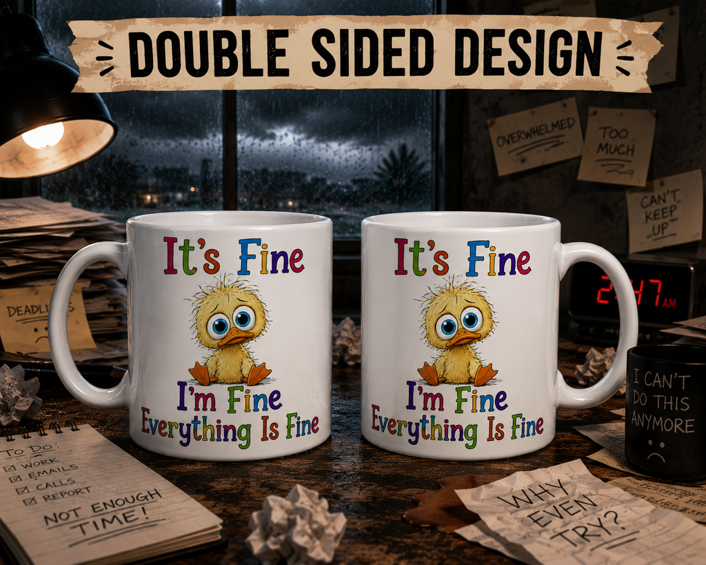 It's fine, I'm fine everything is fine Duck mug, sarcastic Personalised 11oz mug