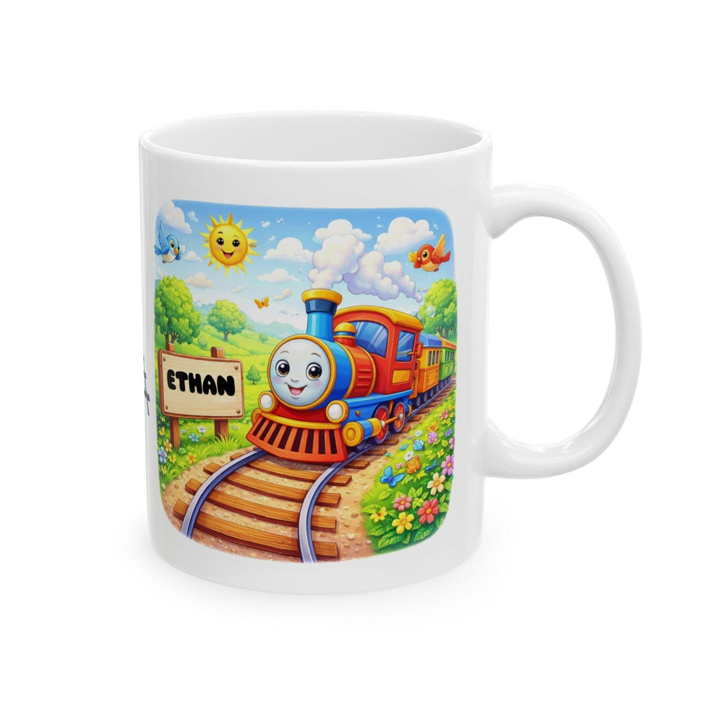 Personalised Children's Train Mug, 11oz Ceramic, Boy, Girl, Colourful