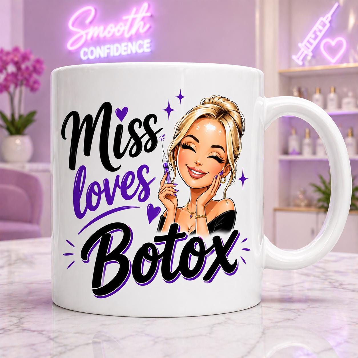 Miss loves Botox, Funny mug, 11oz cup, Personalised.