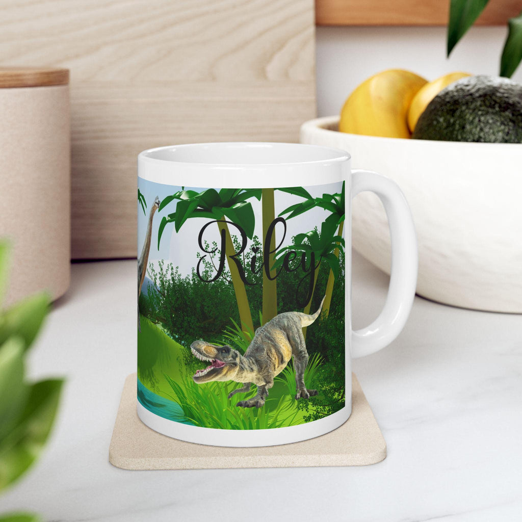 Child's personalised dinosaur, fantasy, Christmas, Birthday, gift, present, child, Unique, pretty 11oz Ceramic Coffee Cup Drinkware