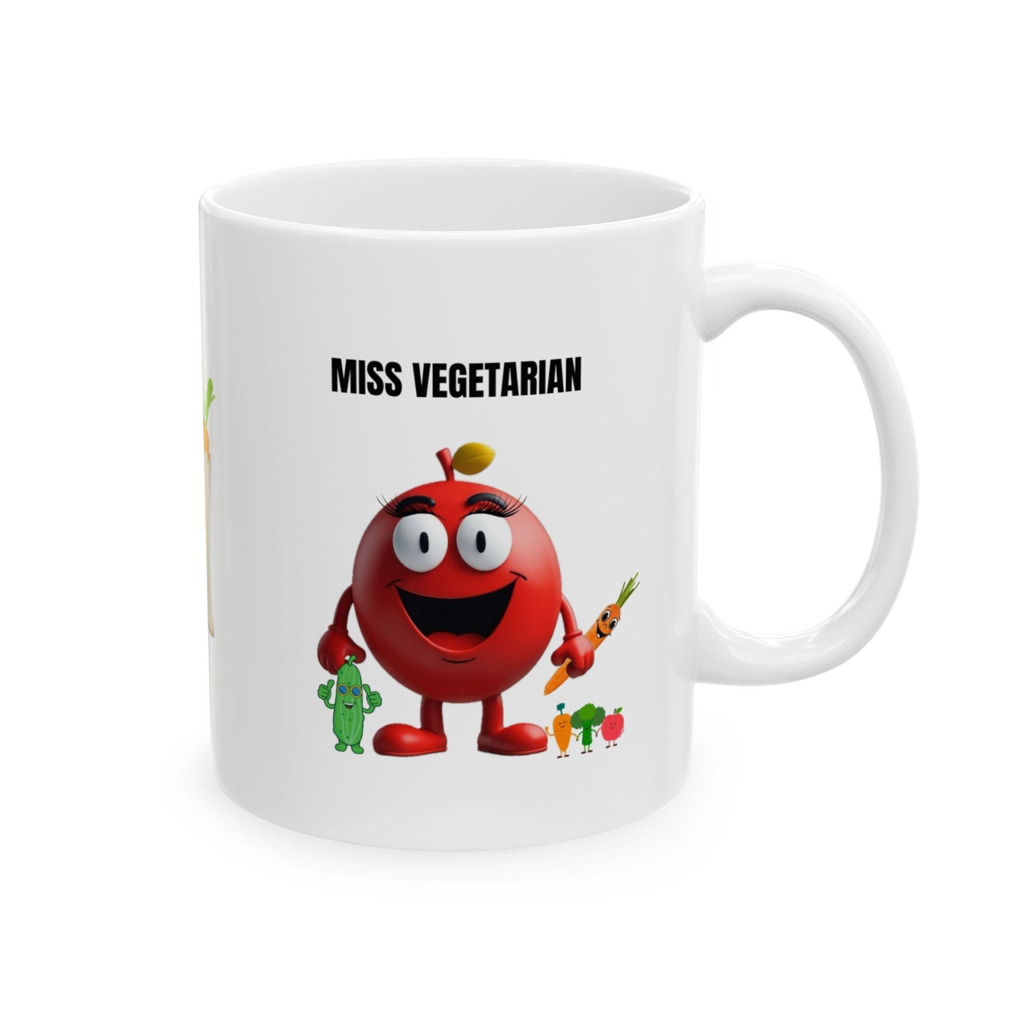 Miss Vegetarian Mug: Personalised Fun Gift, 11oz Ceramic Coffee Cup Drinkware