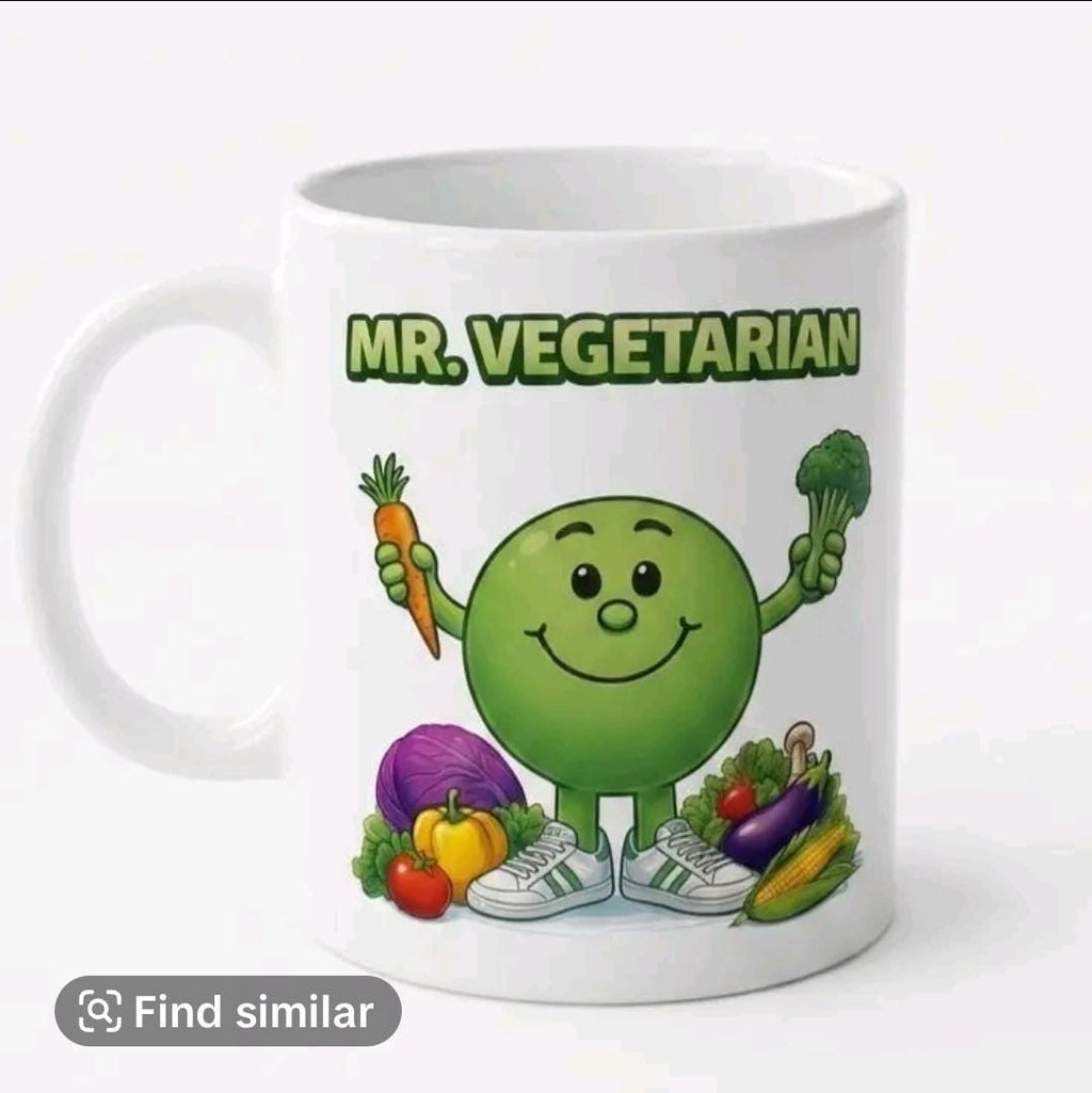 Funny Mr Vegetarian Dual Sided Design Mug, Gift, 11oz Ceramic Coffee Cup Drinkware