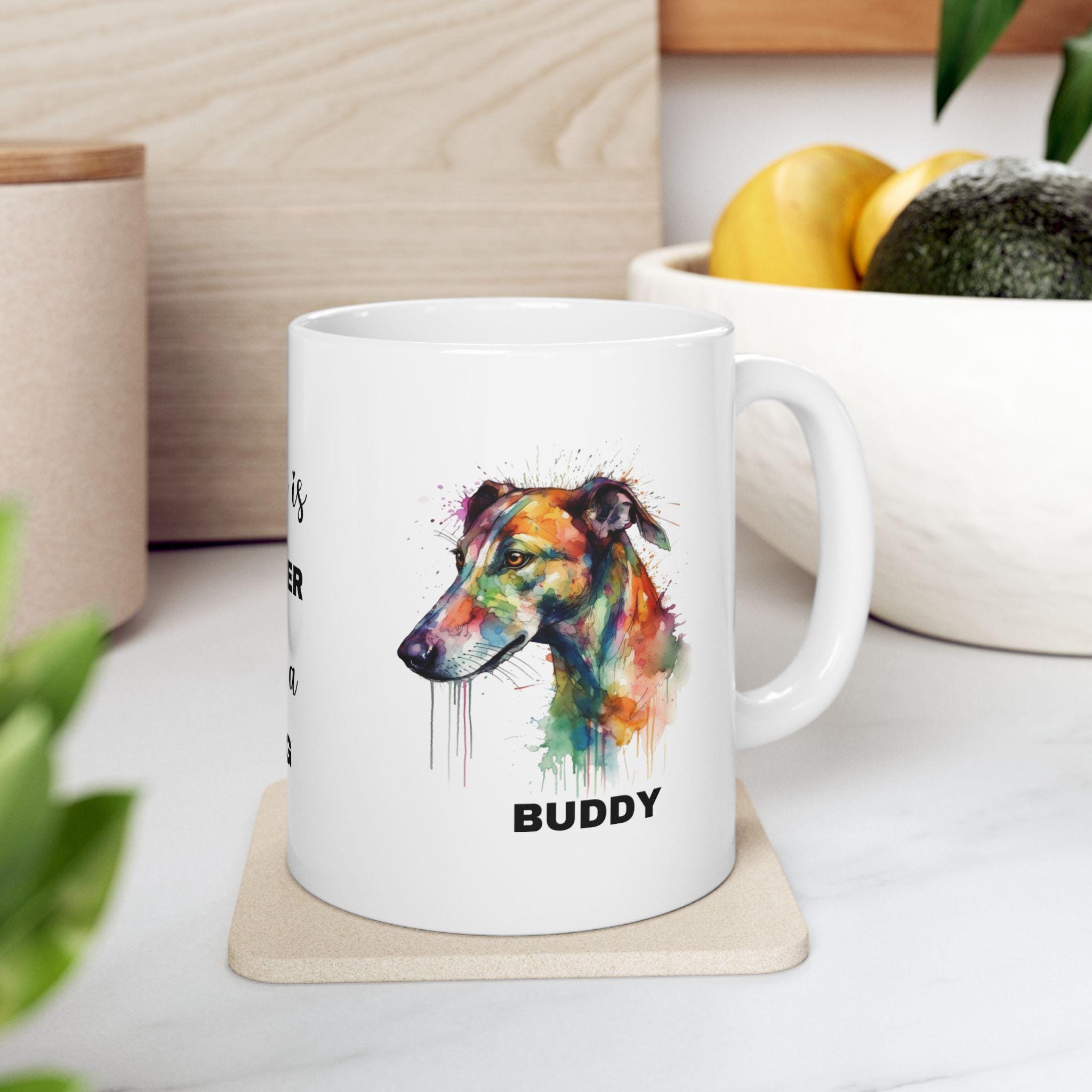 Personalised Lurcher Watercolor Mug - Greyhound Dog Lover Gift