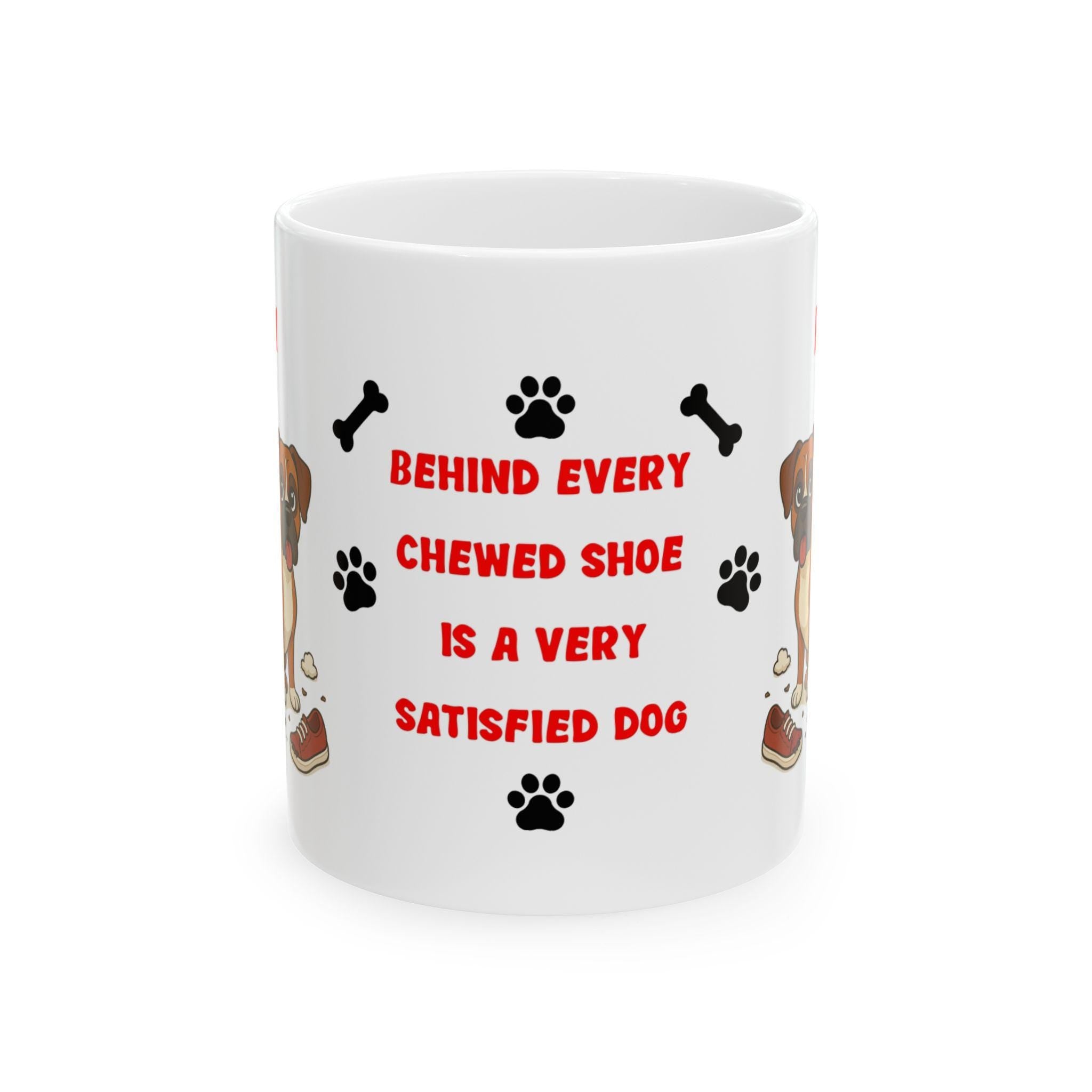 Personalised Boxer dog Mug: chewing shoes quote funny.
