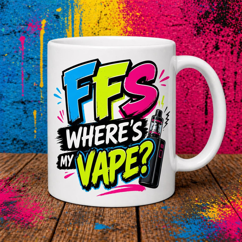 Where's My Vape Quote Colourful Mug, Funny Novelty Gift, 11oz Ceramic Coffee Cup