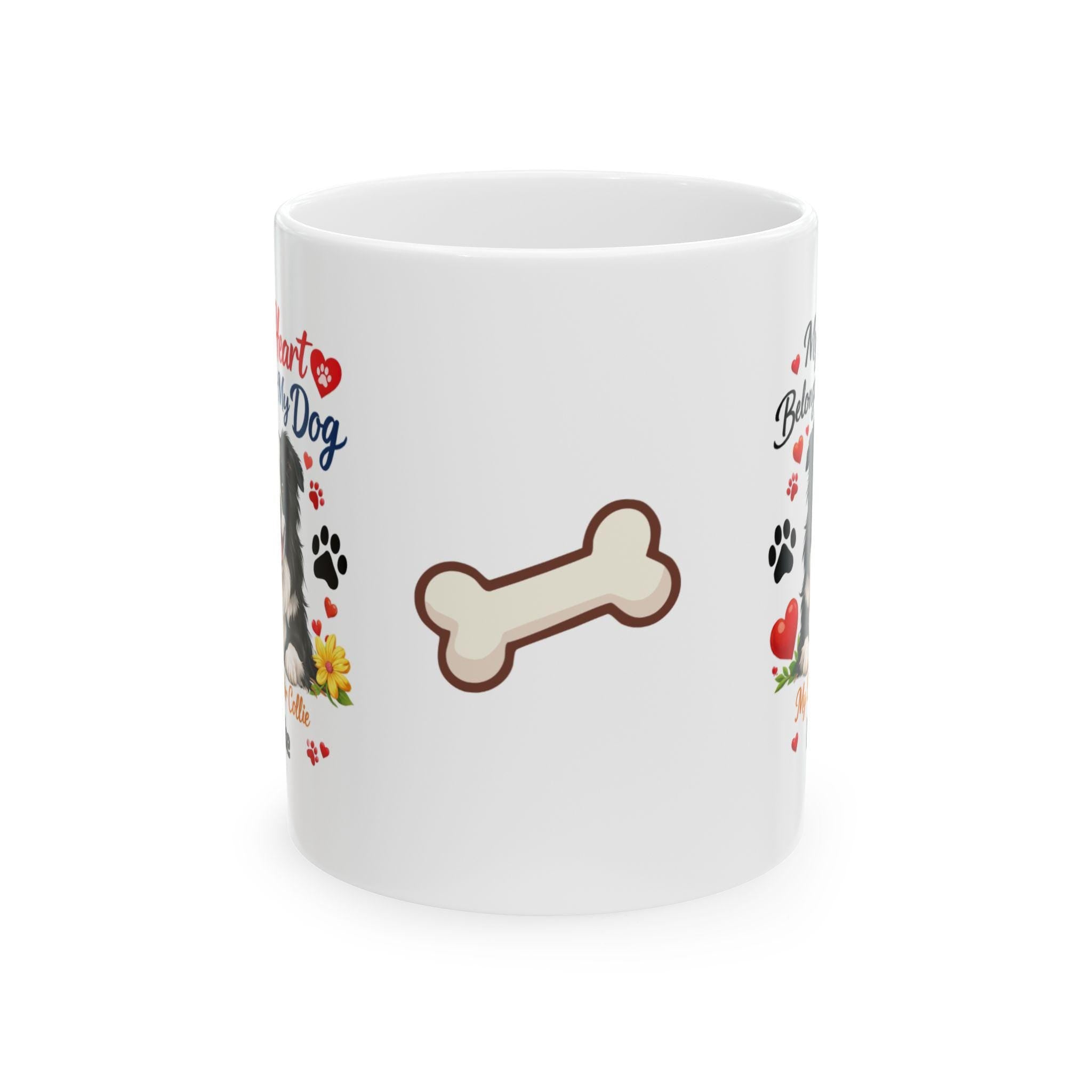 Personalised Border Collie Mug, My Heart Belongs To My Dog Coffee Cup