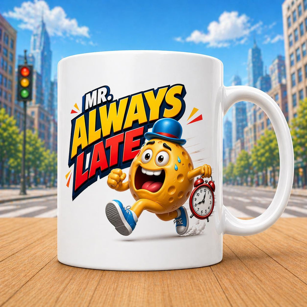 Mr always late, mug, personalised, fun, running late, gift, 11oz Ceramic