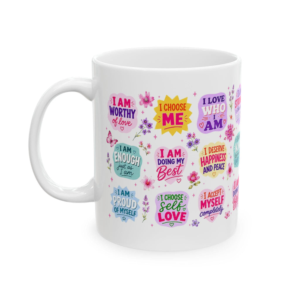 Positive affirmation mug, self love gift, motivational coffee cup, mental wellness mug, colourful inspirational mug 11oz