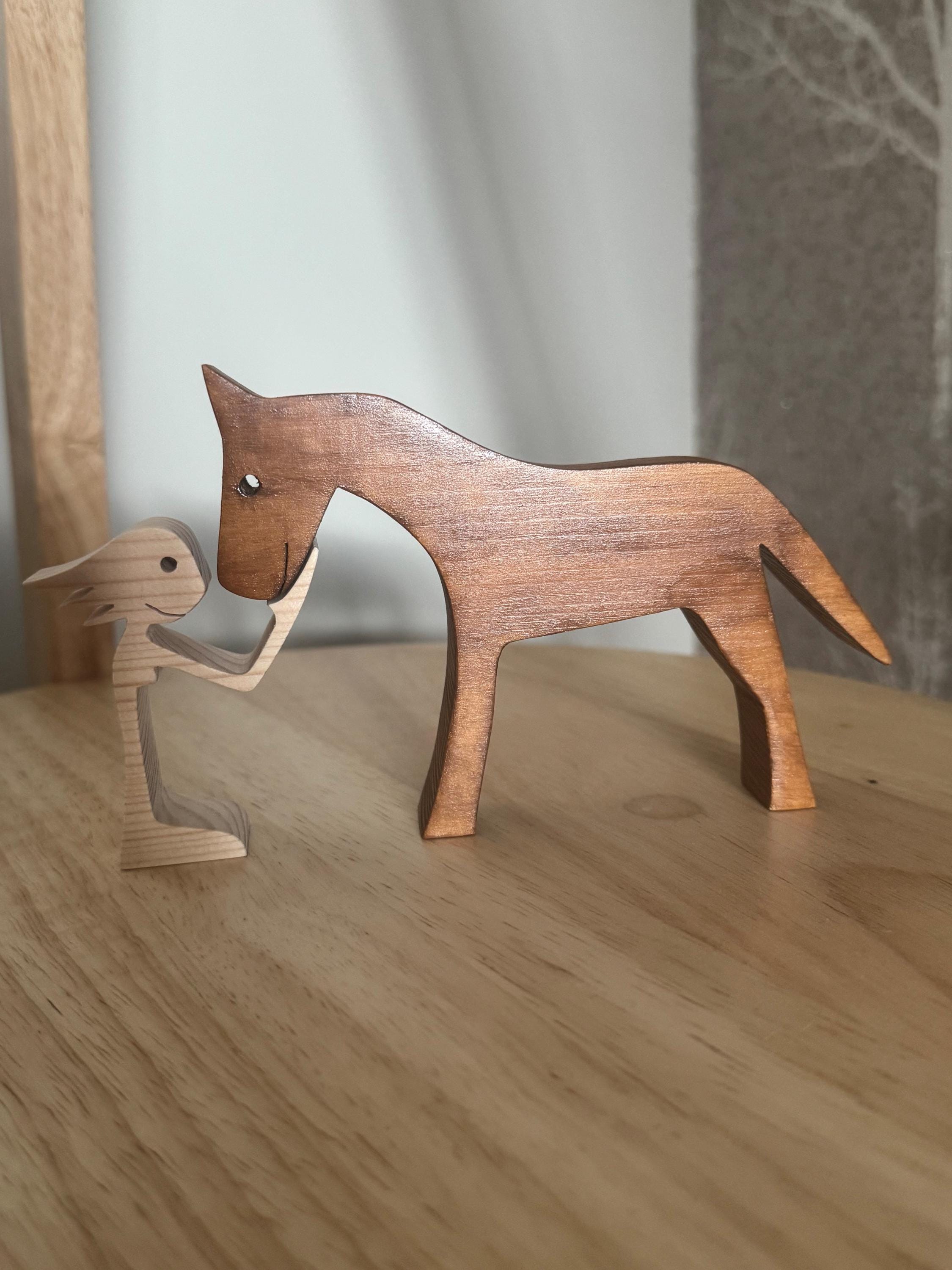Woman and Horse, Unique, Wooden figure, Hand made, Gift,  Craftmanship, Animal, Present