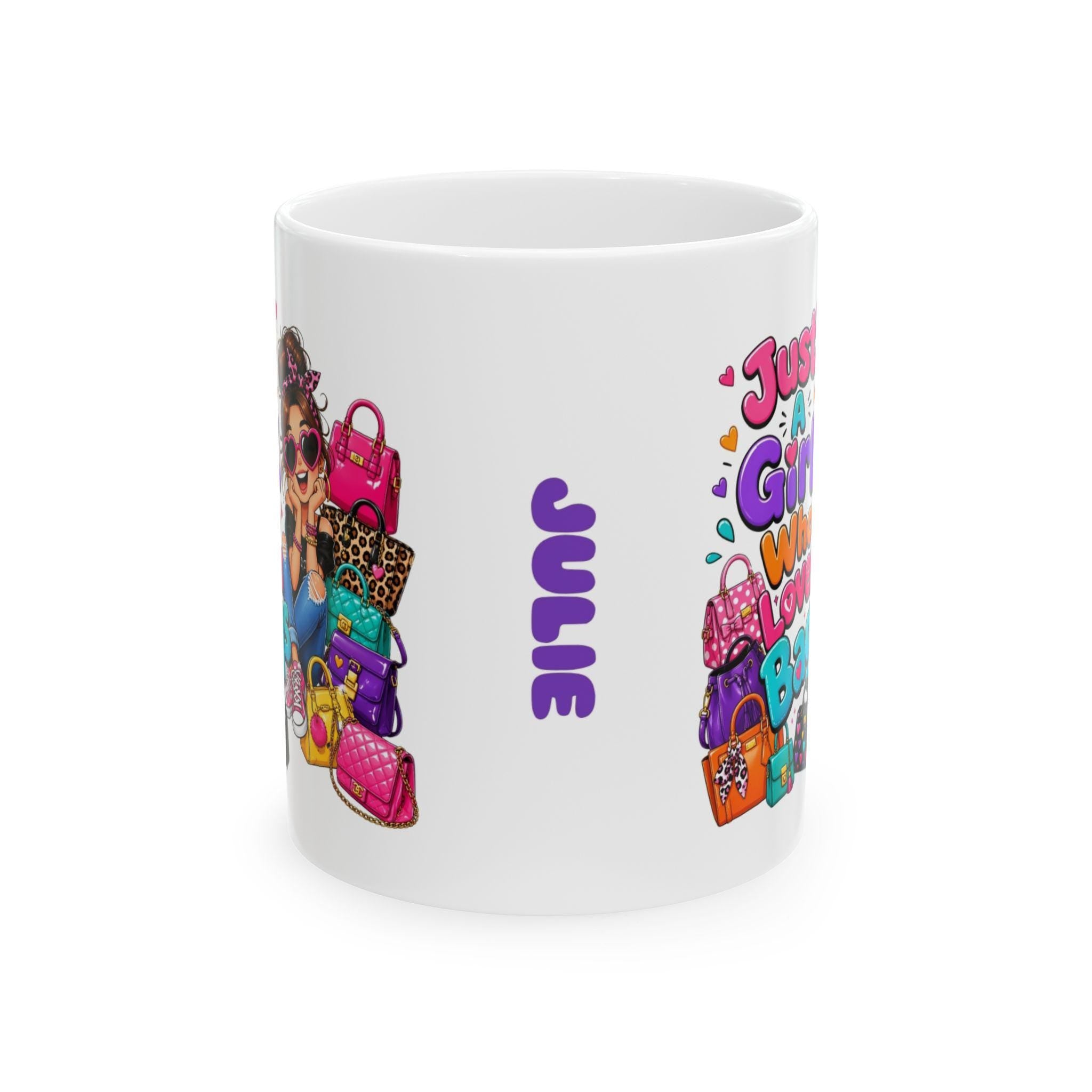 Just a girl who loves bags Mug: Personalised, retail shopping, handbags.