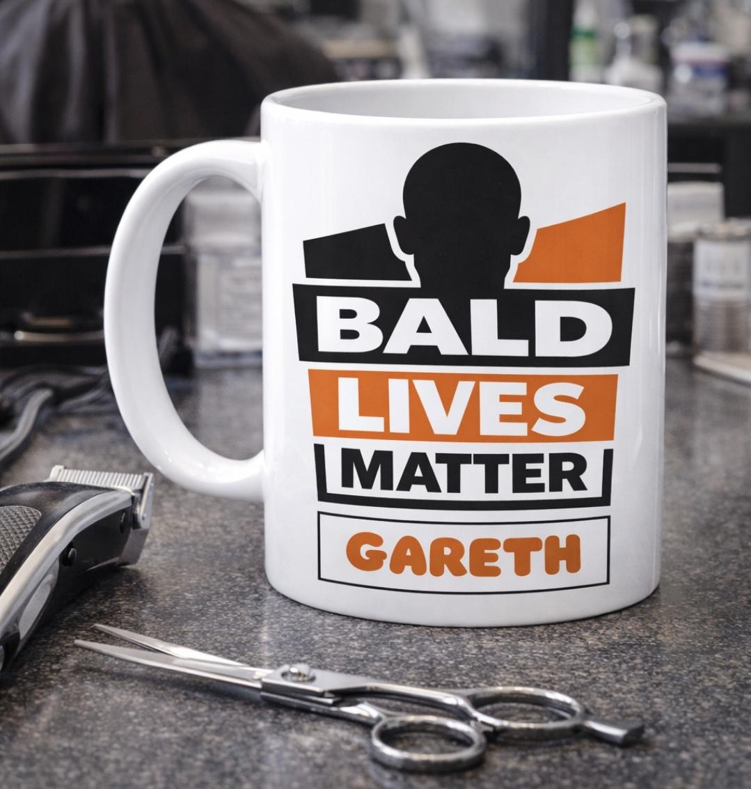 Bald lives matter mug, Funny, Baldy, Personalised, Gift, Him, Christmas, Fun, Unique