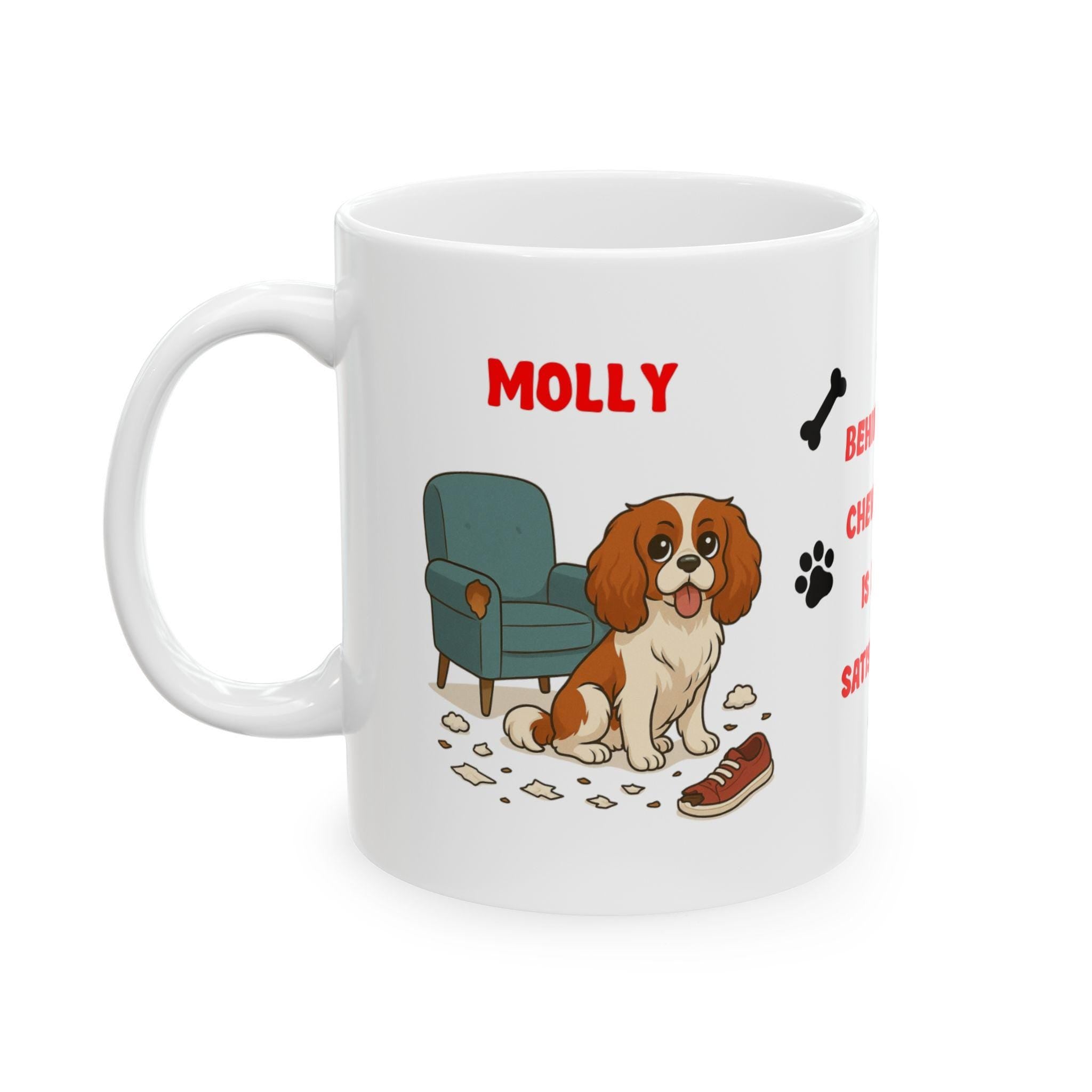 Personalised Cavalier King Charles dog Mug: chewing shoes quote funny.