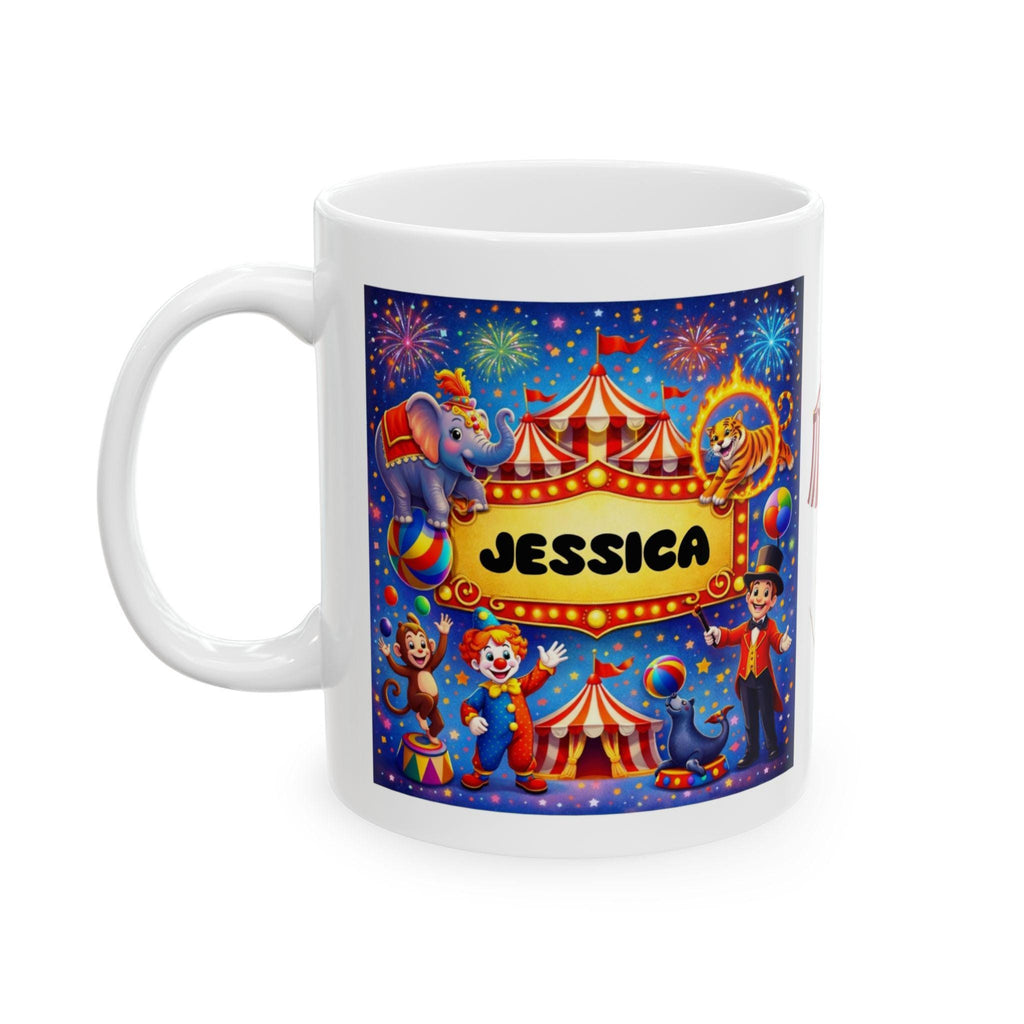 Personalised Children's Circus Mug, 11oz Ceramic, Boy, Girl, Colourful, Animals