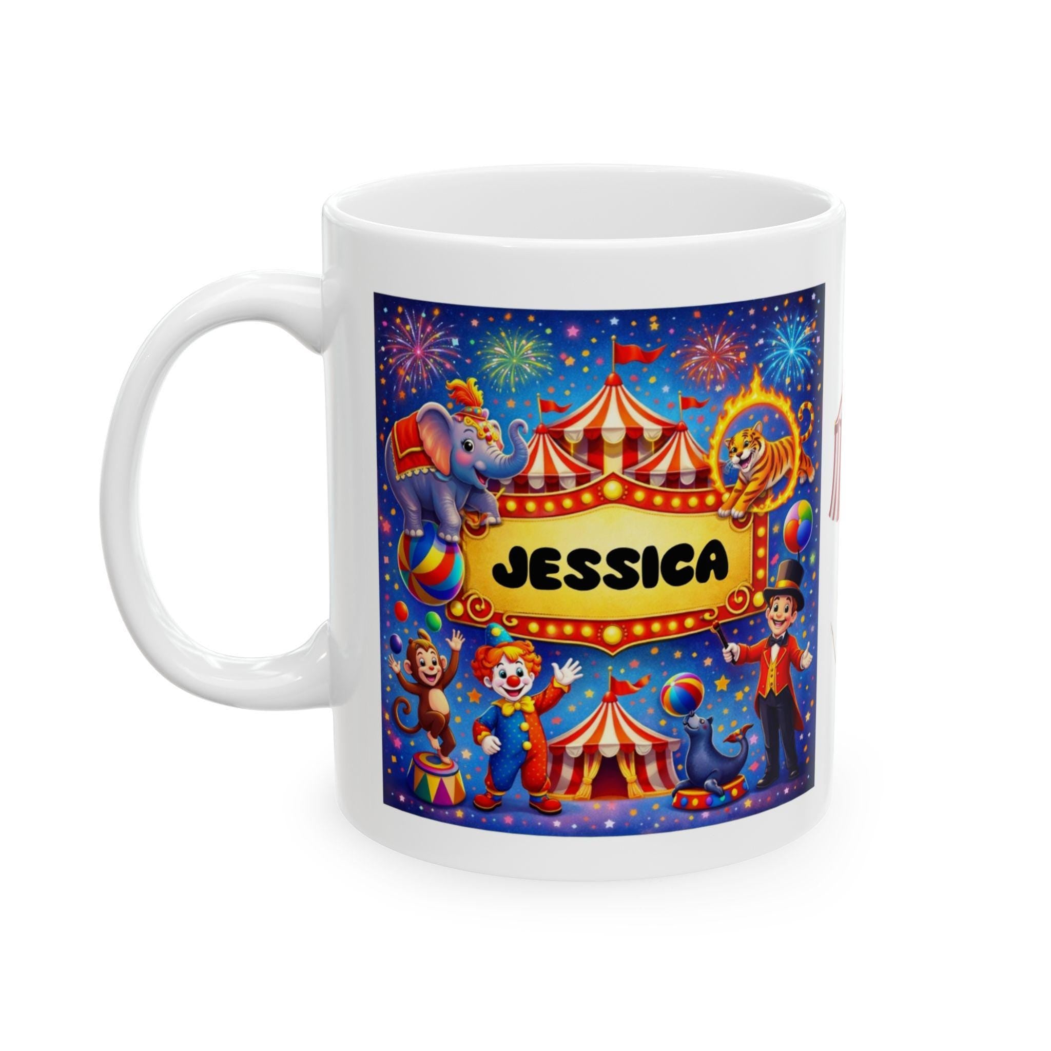 Personalised Children's Circus Mug, 11oz Ceramic, Boy, Girl, Colourful, Animals
