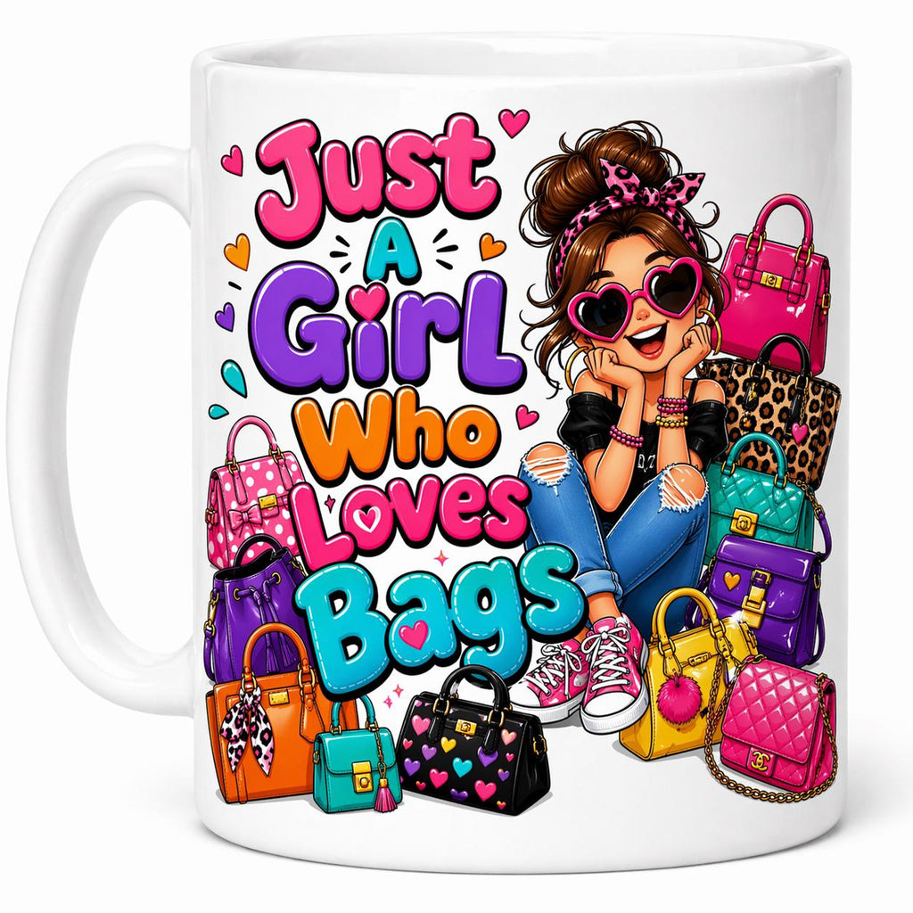 Just a girl who loves bags Mug: Personalised, retail shopping, handbags.