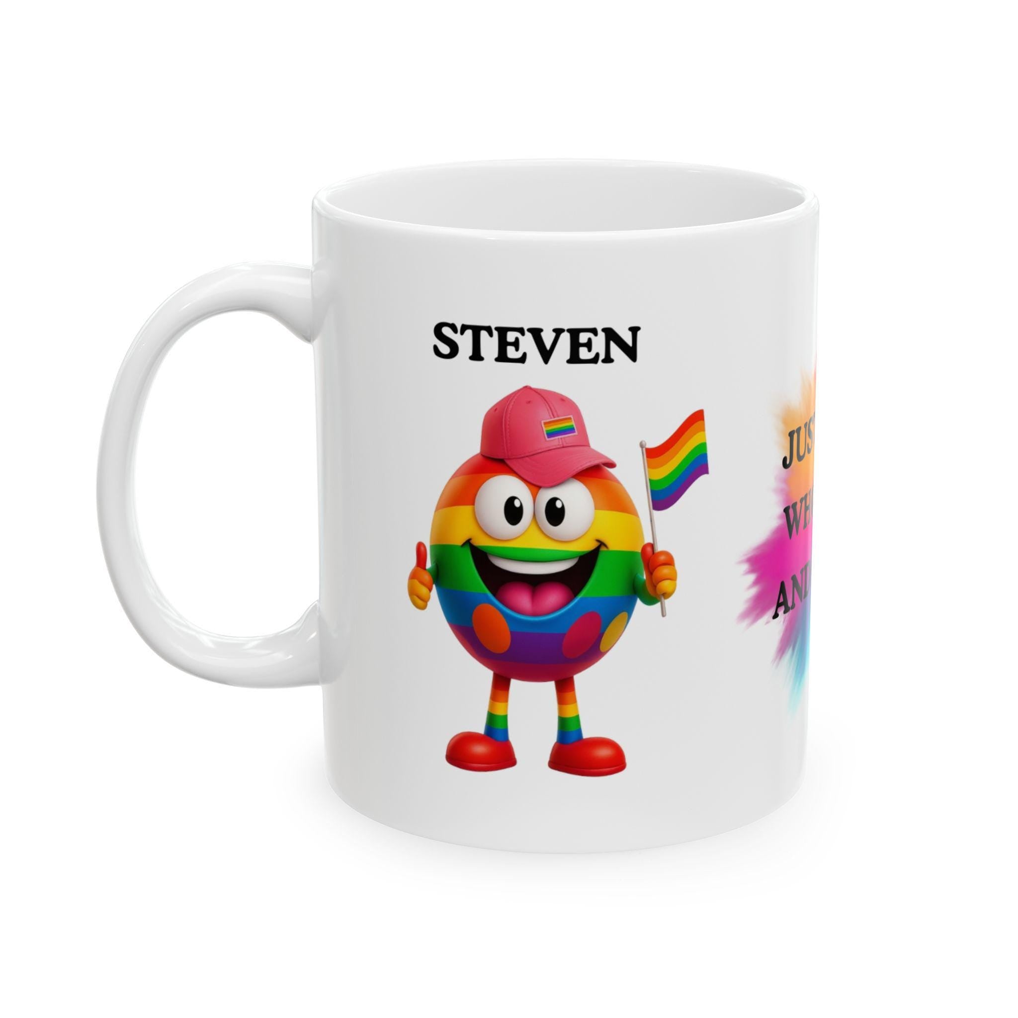 Just a guy who's gay and proud mug: Personalised LGBT Pride Gift