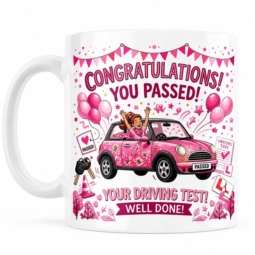 Passed driving test mug, gift, her, xmas, birthday, New driver, fun, car, personalised, pink