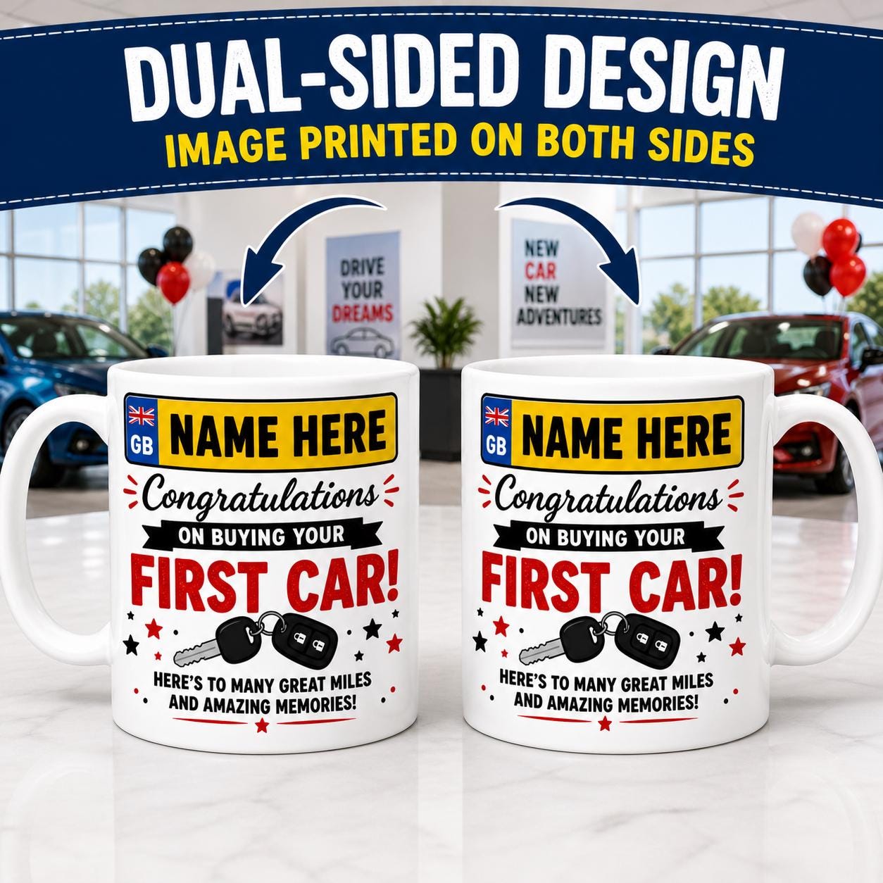 Personalised First Car Mug, Congratulations on Your New Car Gift, Custom Name Number Plate Mug, New Driver Gift, First Car Present 11oz Cup