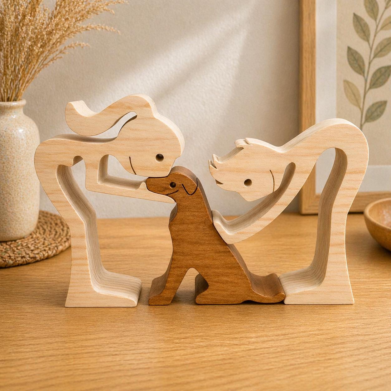 Man woman and Labrador Sculpture, Hand made, Unique gift.