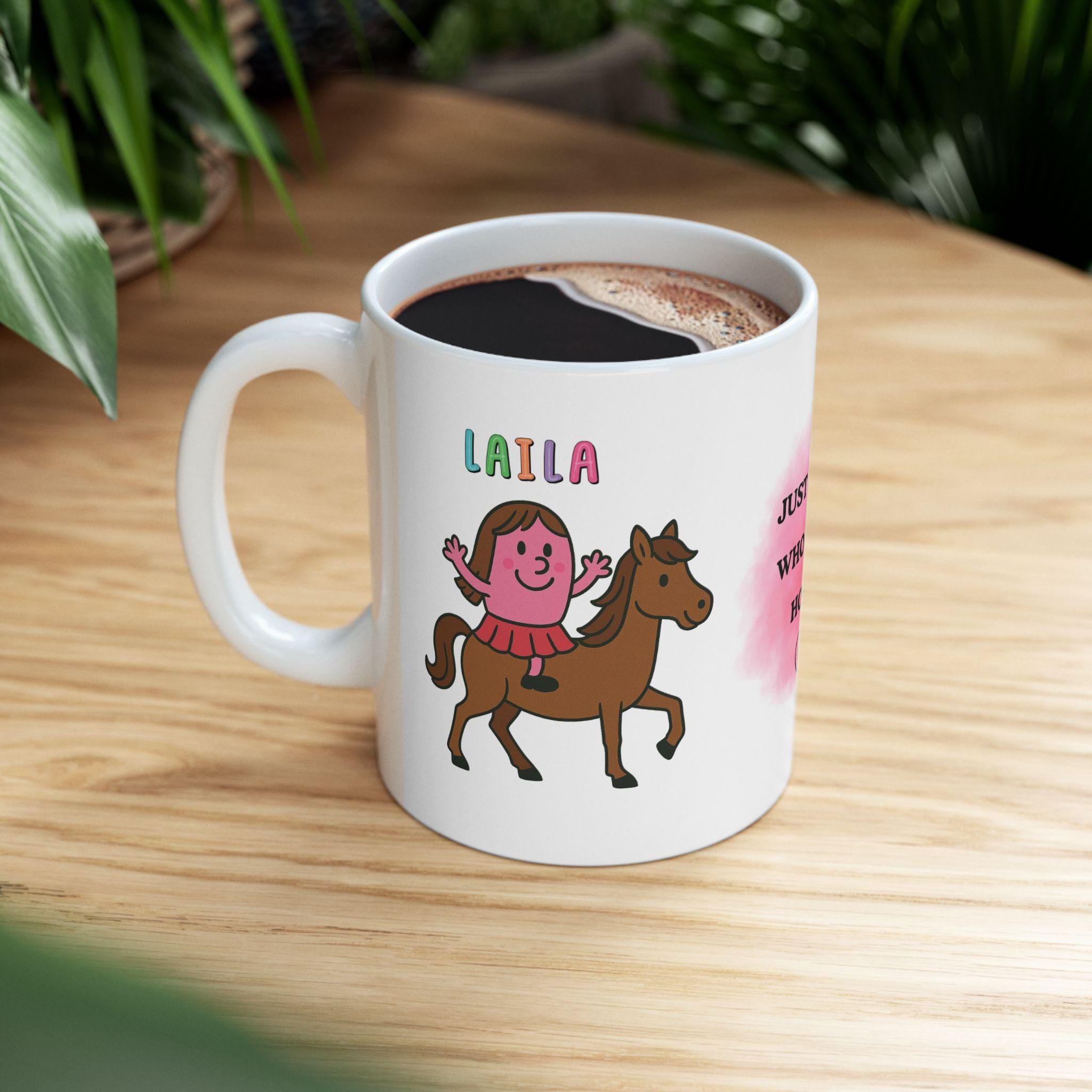 Personalised Horse Lover Mug, Girl Riding Horse Illustration