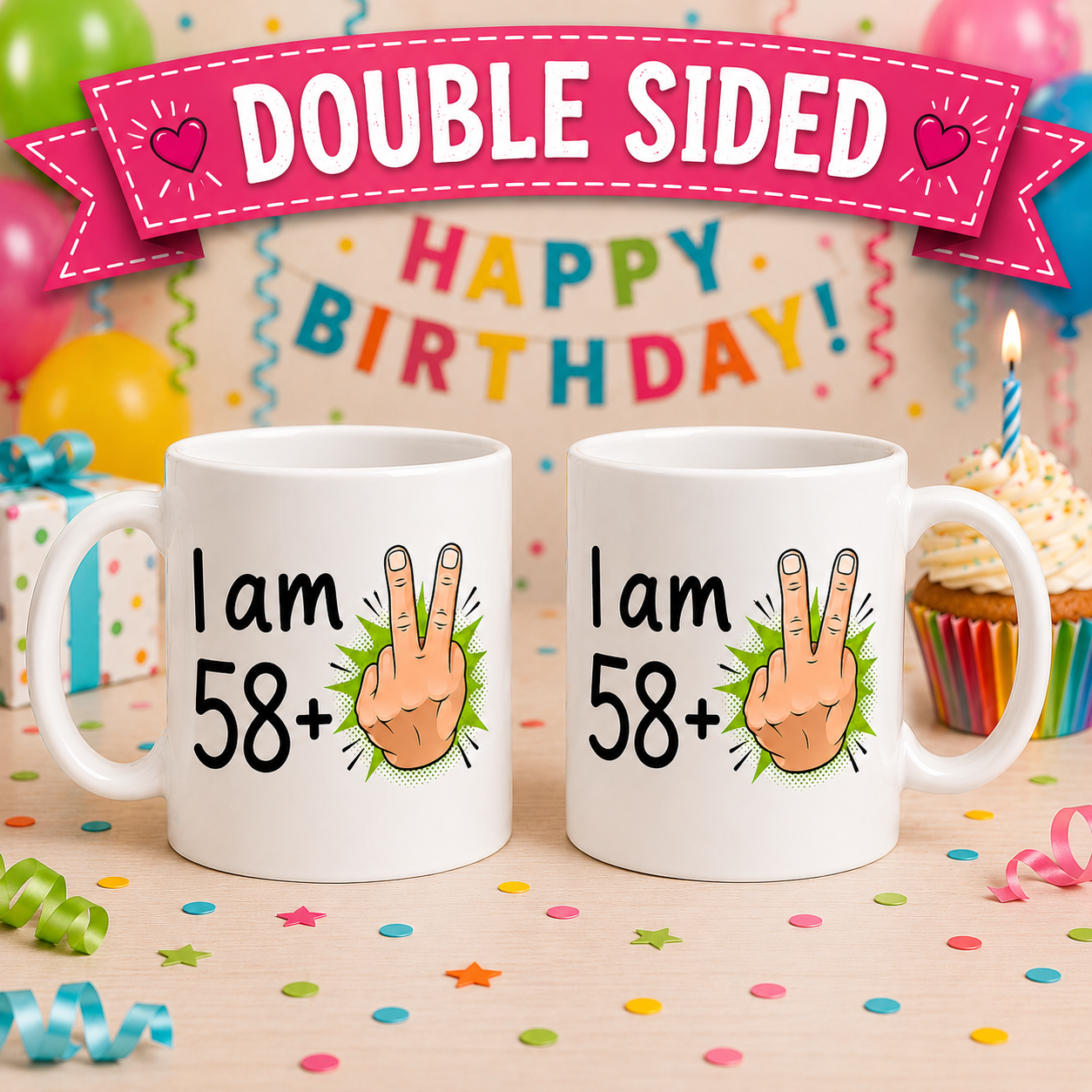 Funny Age Mug, 'I am 28, 38, 48, 58, 68+2', Choice of Ages, Novelty Coffee Mug, White Ceramic, Humorous Birthday Gift, Cup for Men & Women, Present, Age, 11oz