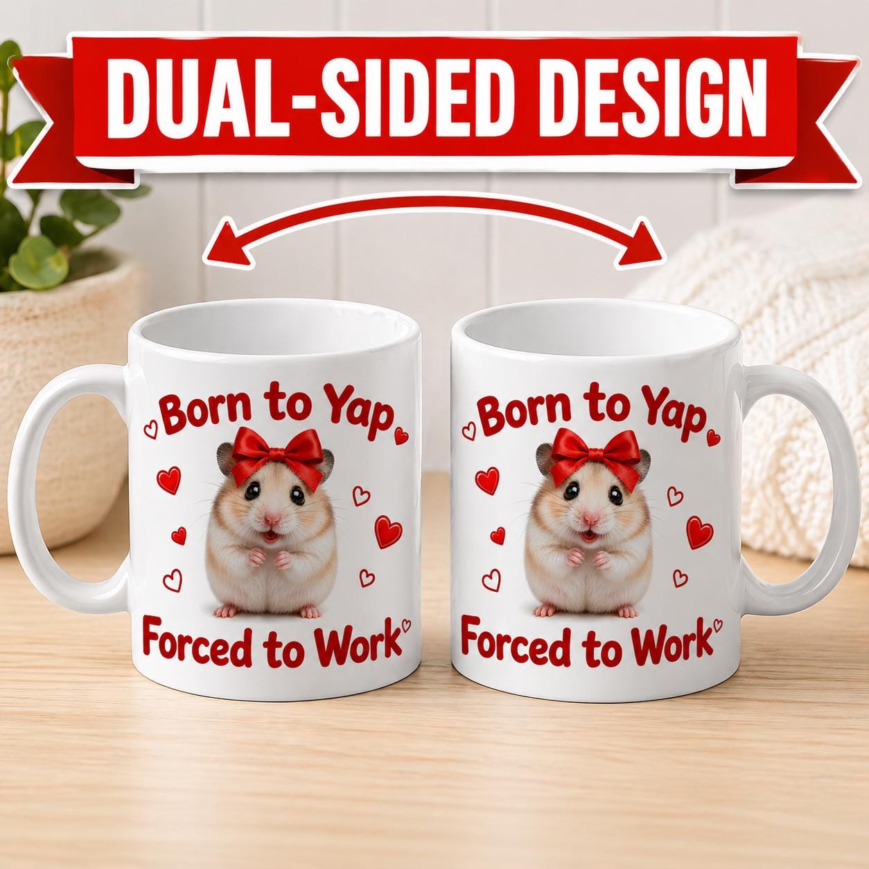 Personalised Born To Yap Forced To Work Mug Hamster Cute Custom Viral Meme Cup 11oz