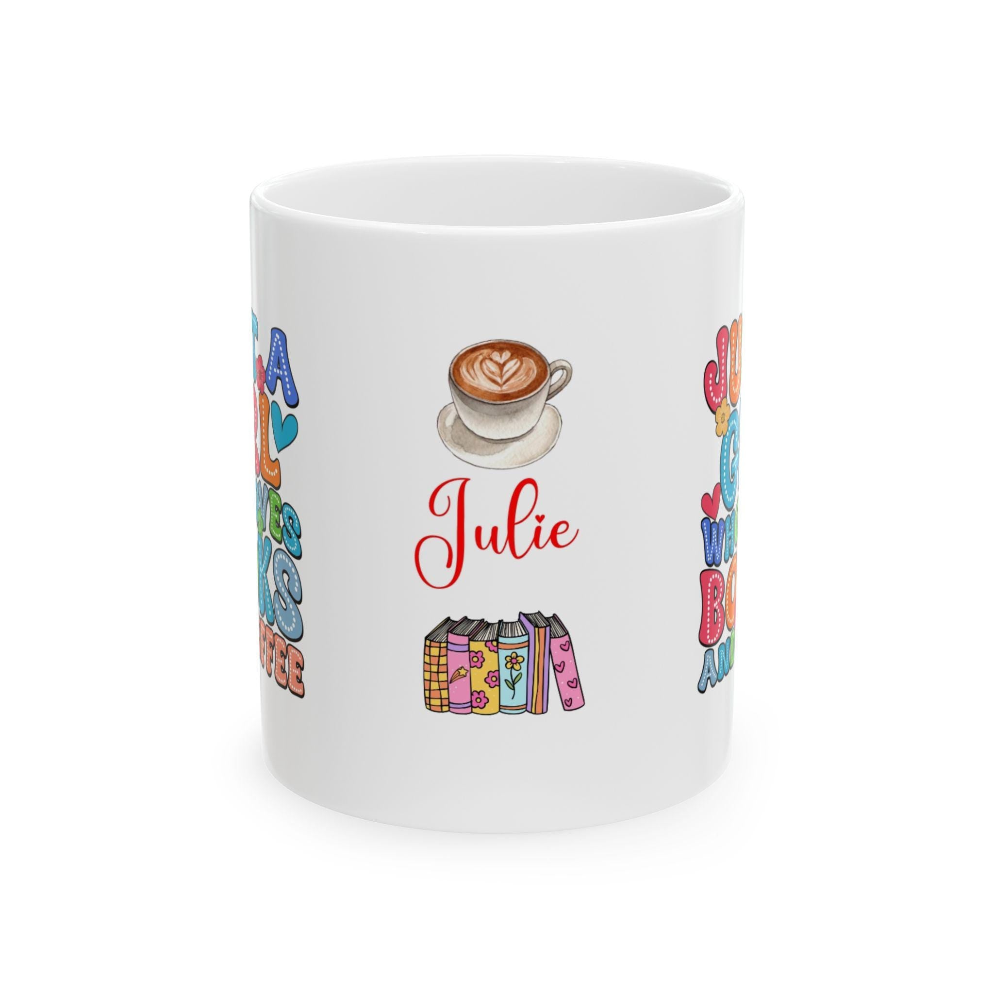Personalised Book Lover Mug, Coffee and Books Gift
