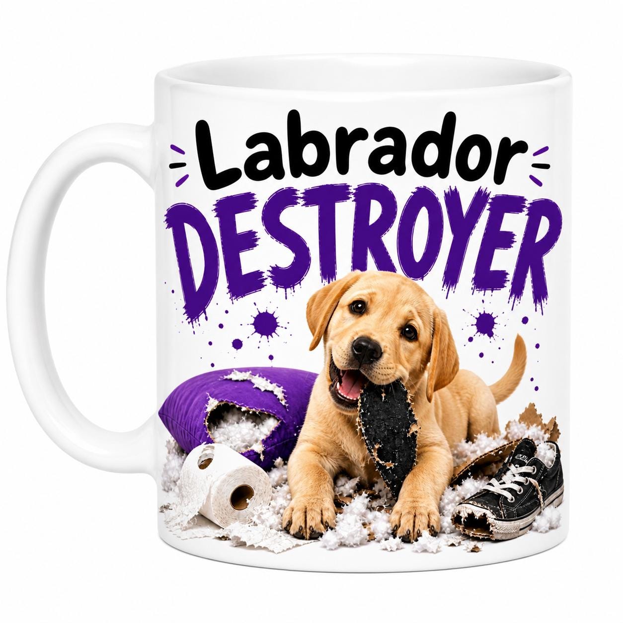 Labrador destroyer mug, funny dog mug, naughty dog, Labrador 11oz.
