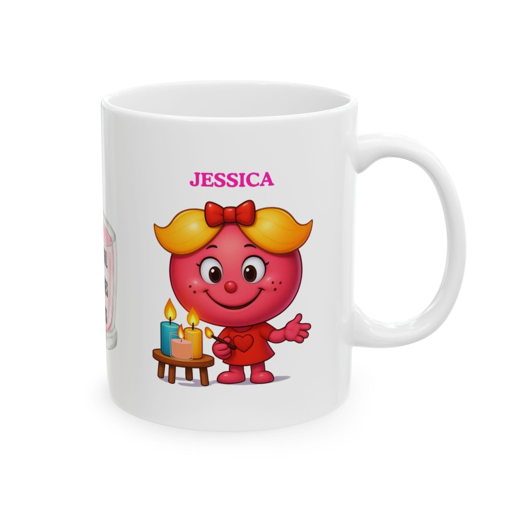Personalised Candle Lover Mug, Jessica Name, 11oz White Coffee Cup