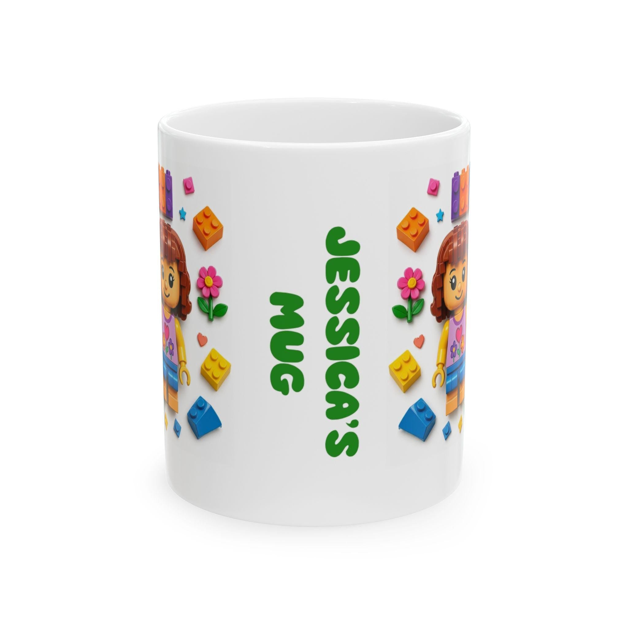 Lego themed personalised mug, 11oz, building blocks, colourful, her.