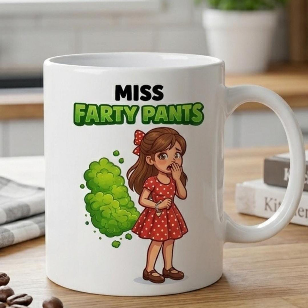 Miss Farty Pants Mug, Funny Toilet Humor, Personalised Gift