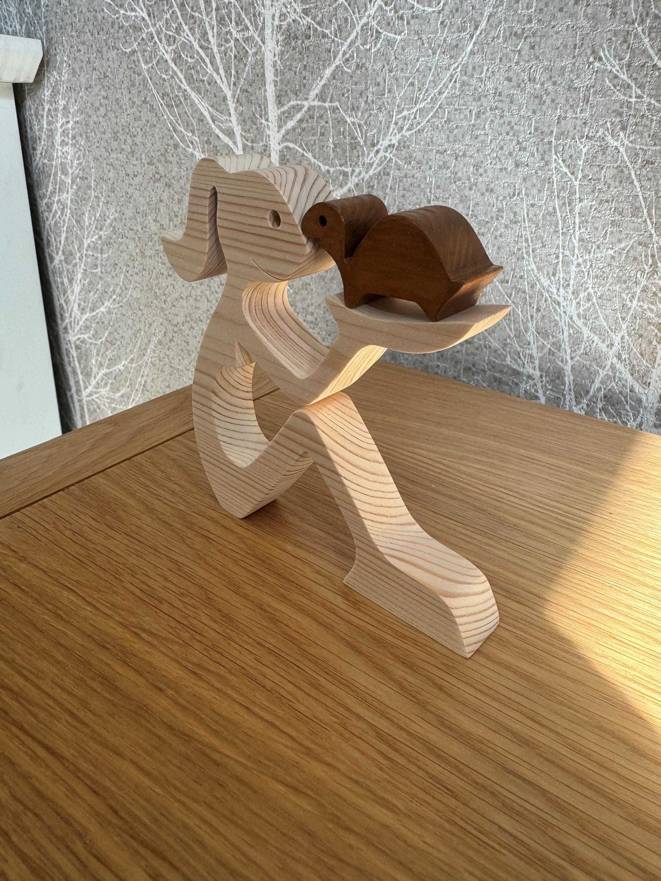 Woman and Tortoise, Unique, Wooden figure, Hand made, Gift,  Craftmanship, Animal, Present