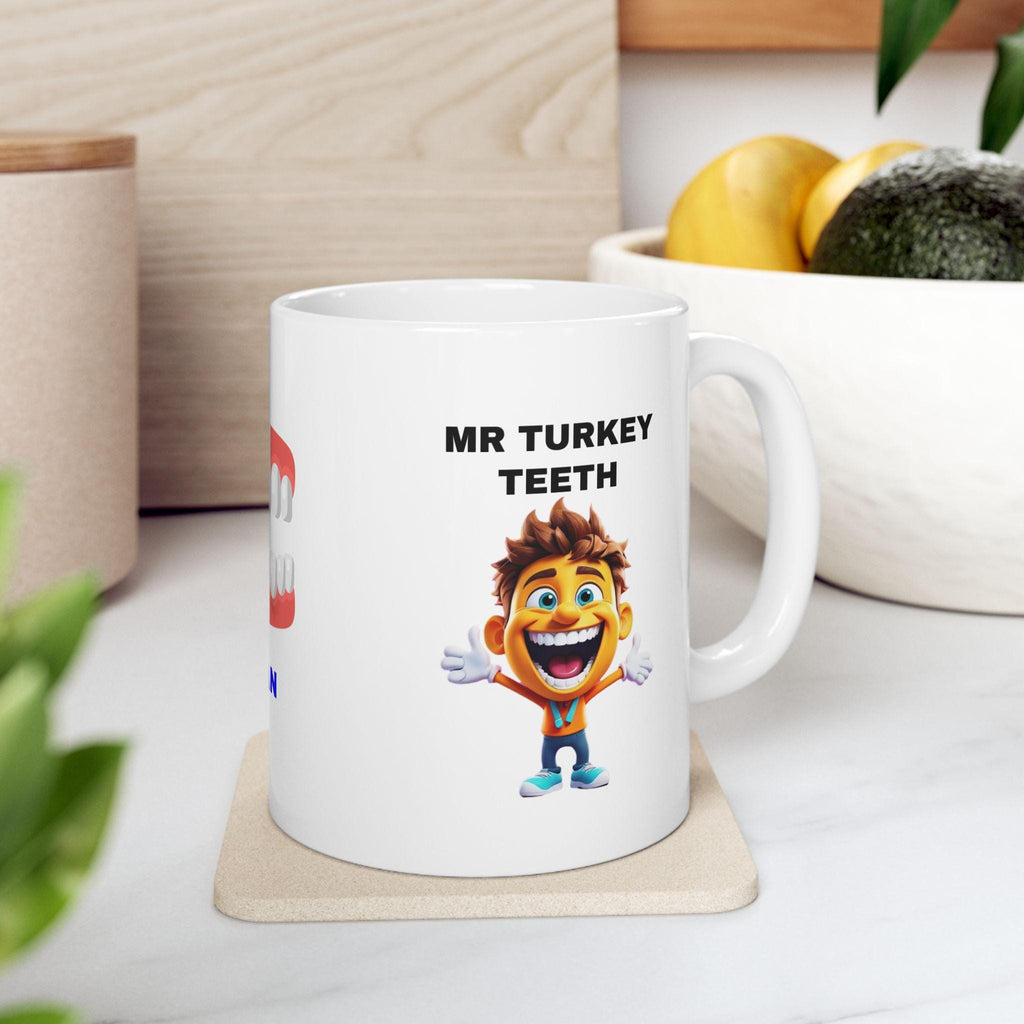 Mr Turkey Teeth Mug: Personalised Fun Gift, 11oz Ceramic Coffee Cup Drinkware