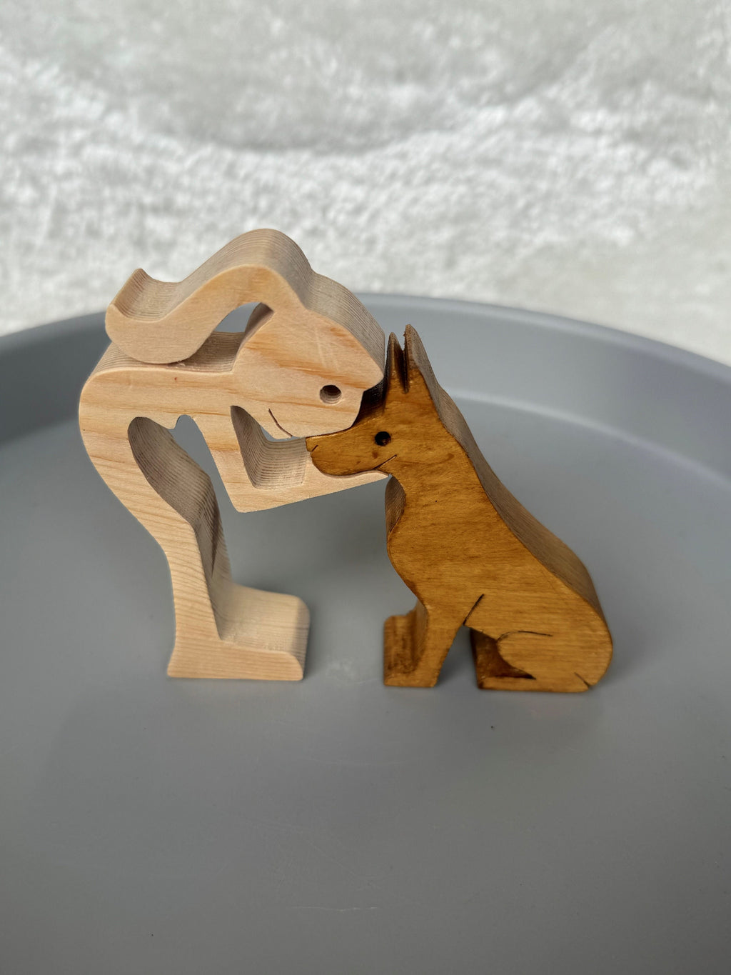 Woman and dog wooden figure, Hand made.
