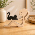 Woman and black cat wooden figure, Hand made.