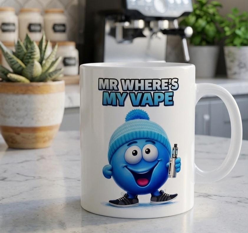 Mr wheres my vape, mug, personalised, gift, fun.