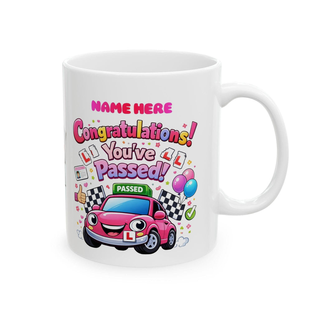 Passed driving test mug, him, her, personalised, congratulations, pink, blue, 11oz ceramic, cup