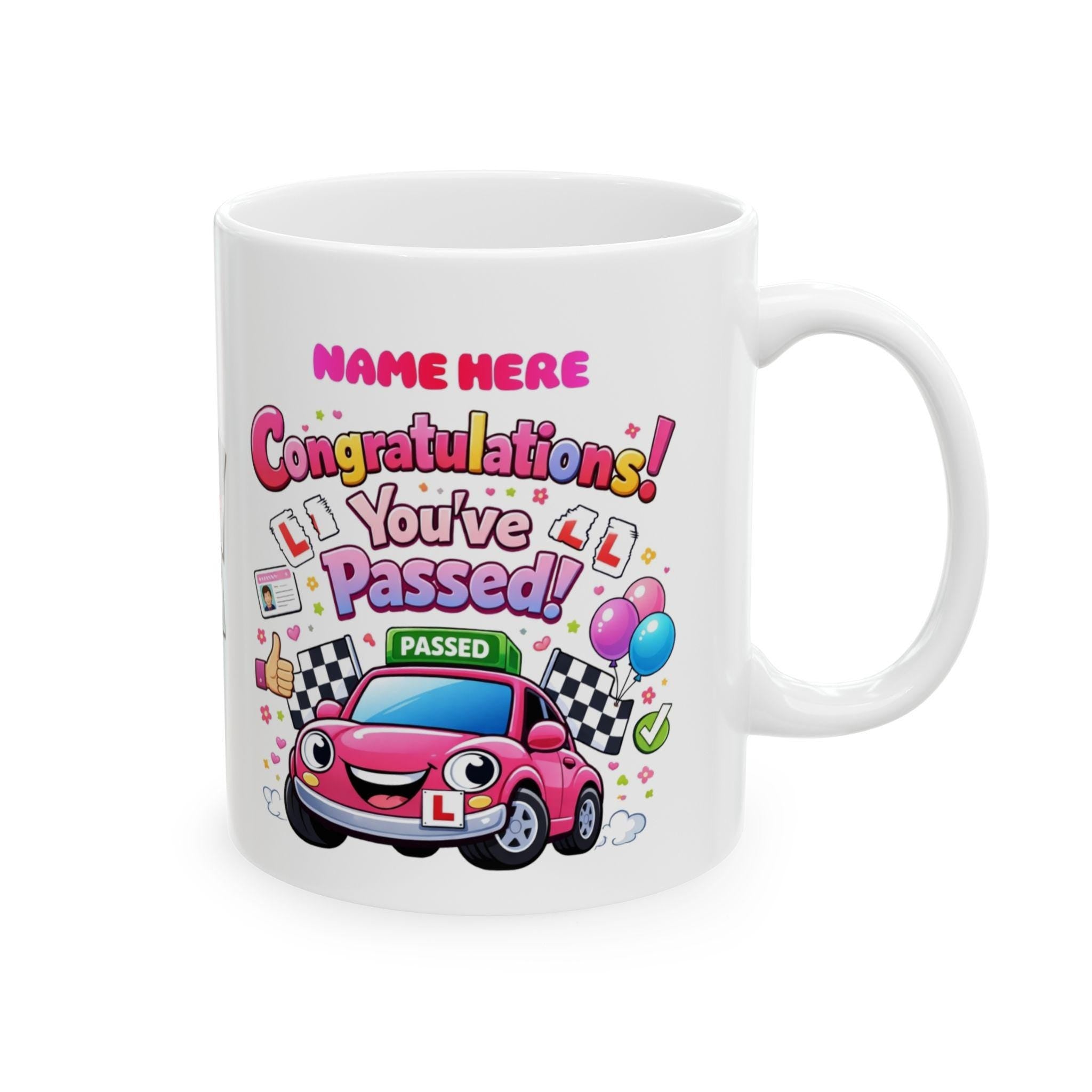Passed driving test mug, him, her, personalised, congratulations, pink, blue, 11oz ceramic, cup