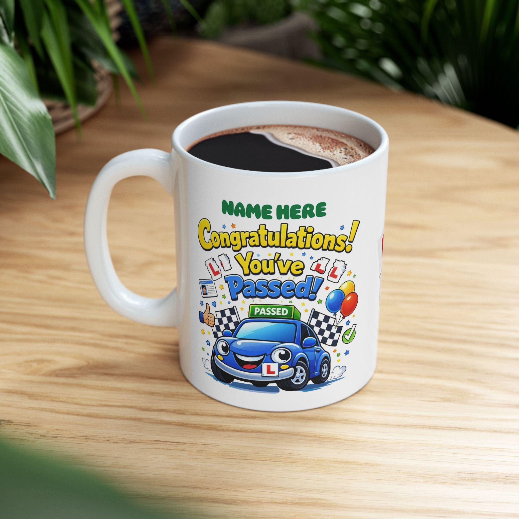 Passed driving test mug, him, her, personalised, congratulations, pink, blue, 11oz ceramic, cup